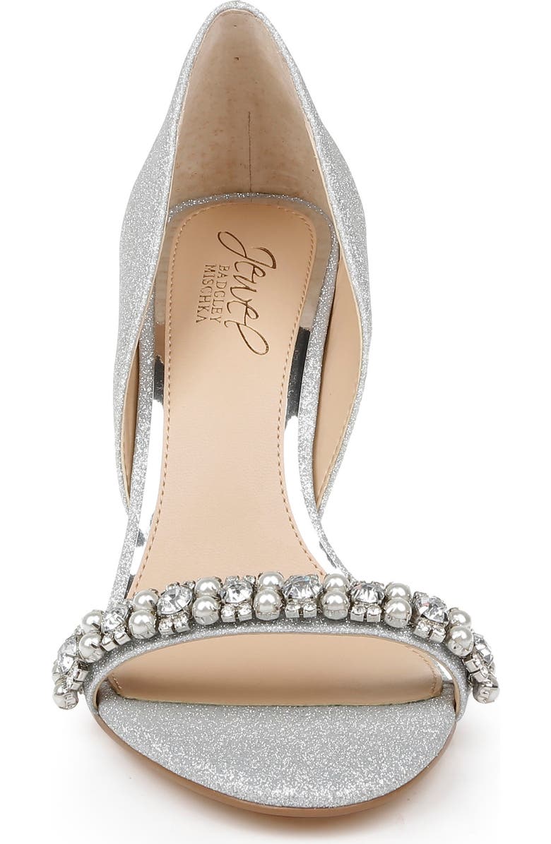 Jewel Badgley Mischka Dayana Embellished Glitter Sandal, Alternate, color, Silver Gli
