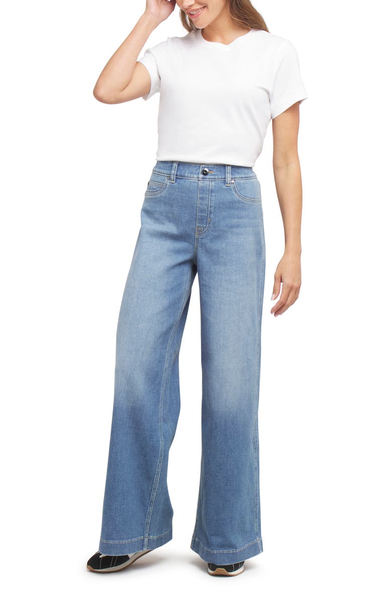 SPANX<sup>®</sup> EveryWear Wide Leg Pull-On Jeans, Alternate, color, Stonewashed Blue