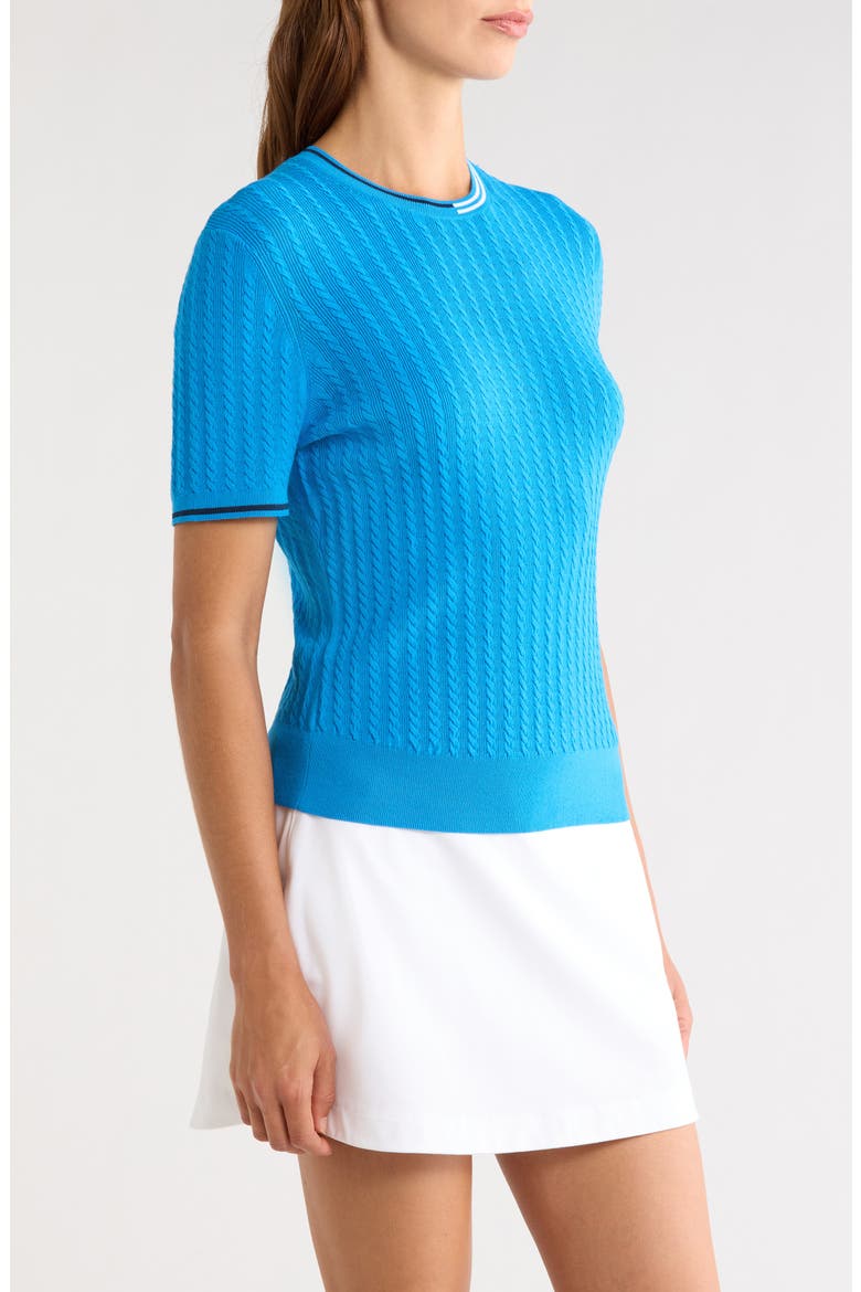 Cable Knit Short Sleeve Sweater, Alternate, color, CERULEAN