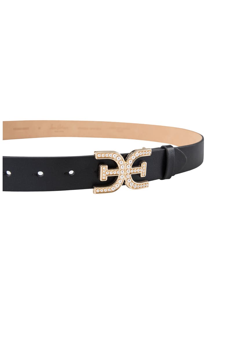 Imitation Pearl Logo Plaque Belt, Alternate, color, BLACK