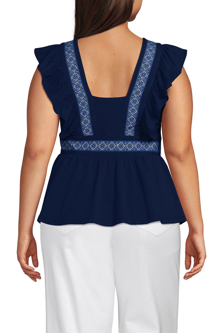 Lightweight Jersey Ruffle Peplum Top, Alternate, color, Deep Sea Mosaic Tile Border