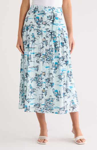 Nanette Lepore Button Front Print Midi Skirt