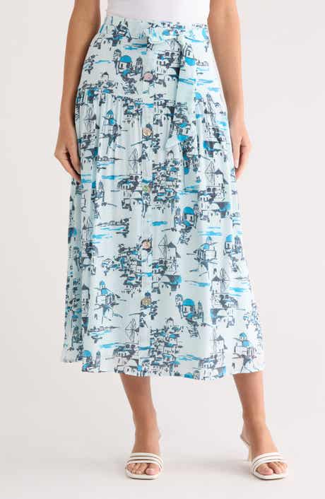 Nanette Lepore Button Front Print Midi Skirt