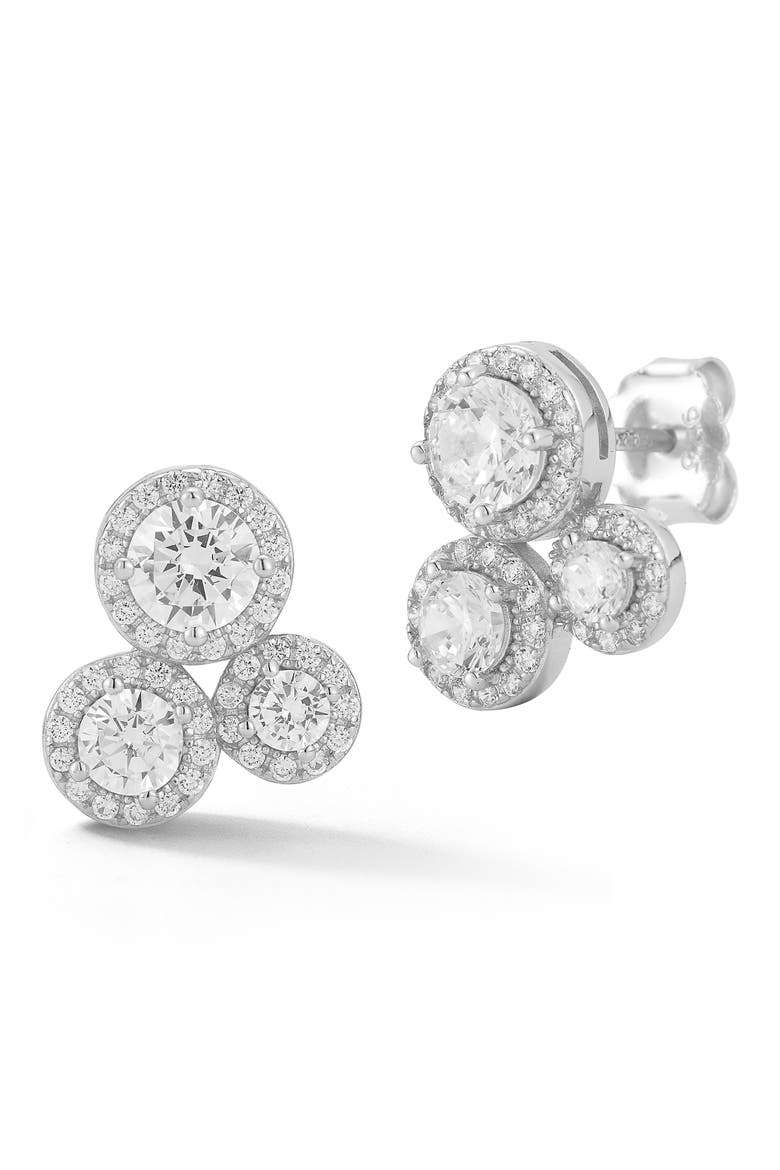 Cubic Zirconia Cluster Halo Stud Earrings, Main, color, SILVER