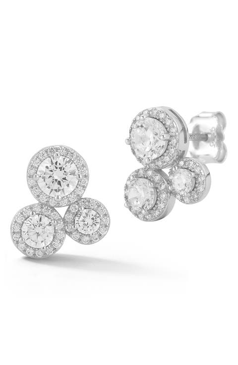 Cubic Zirconia Cluster Halo Stud Earrings