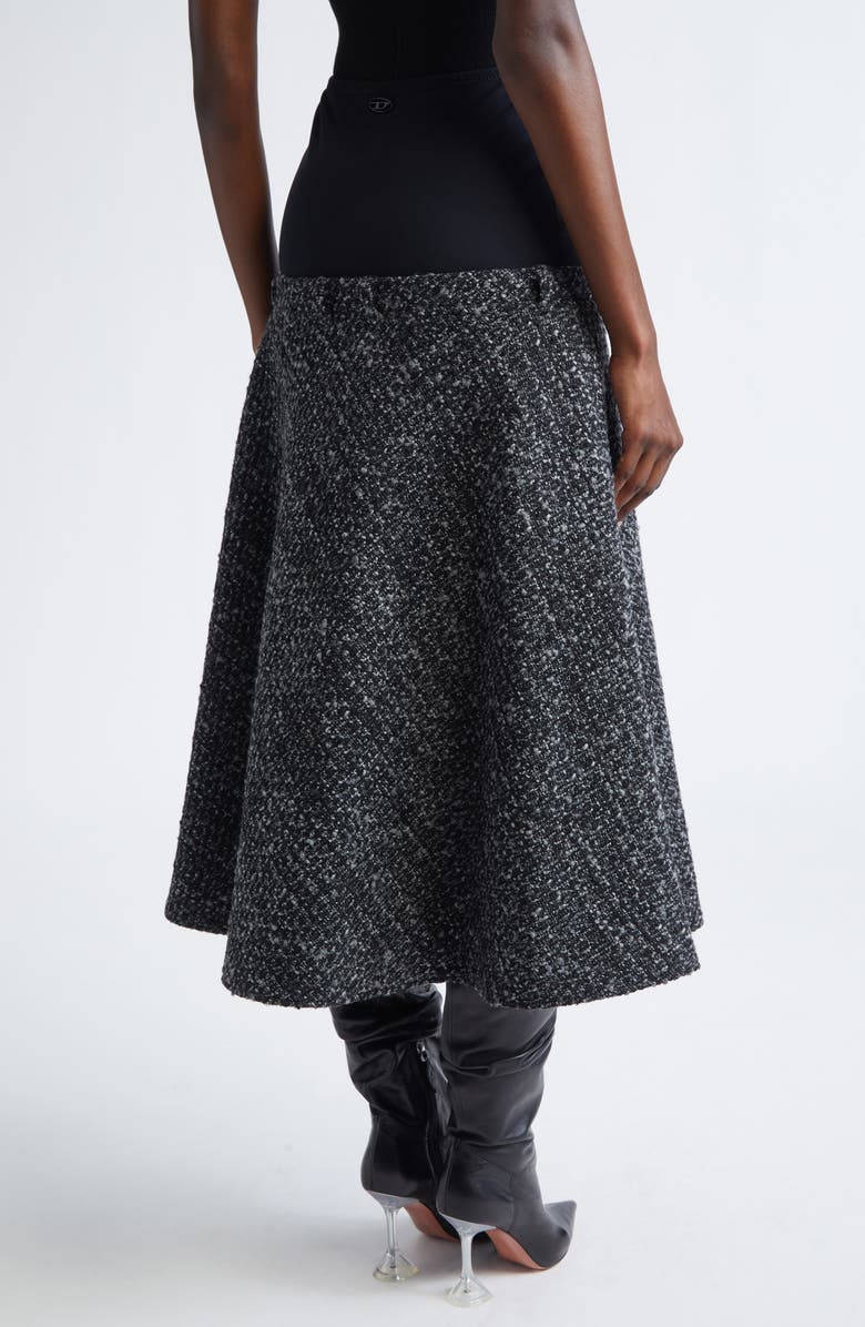 DIESEL<sup>®</sup> O-Grace Bouclé Tweed & Jersey Midi Skirt, Alternate, color, Deep Black