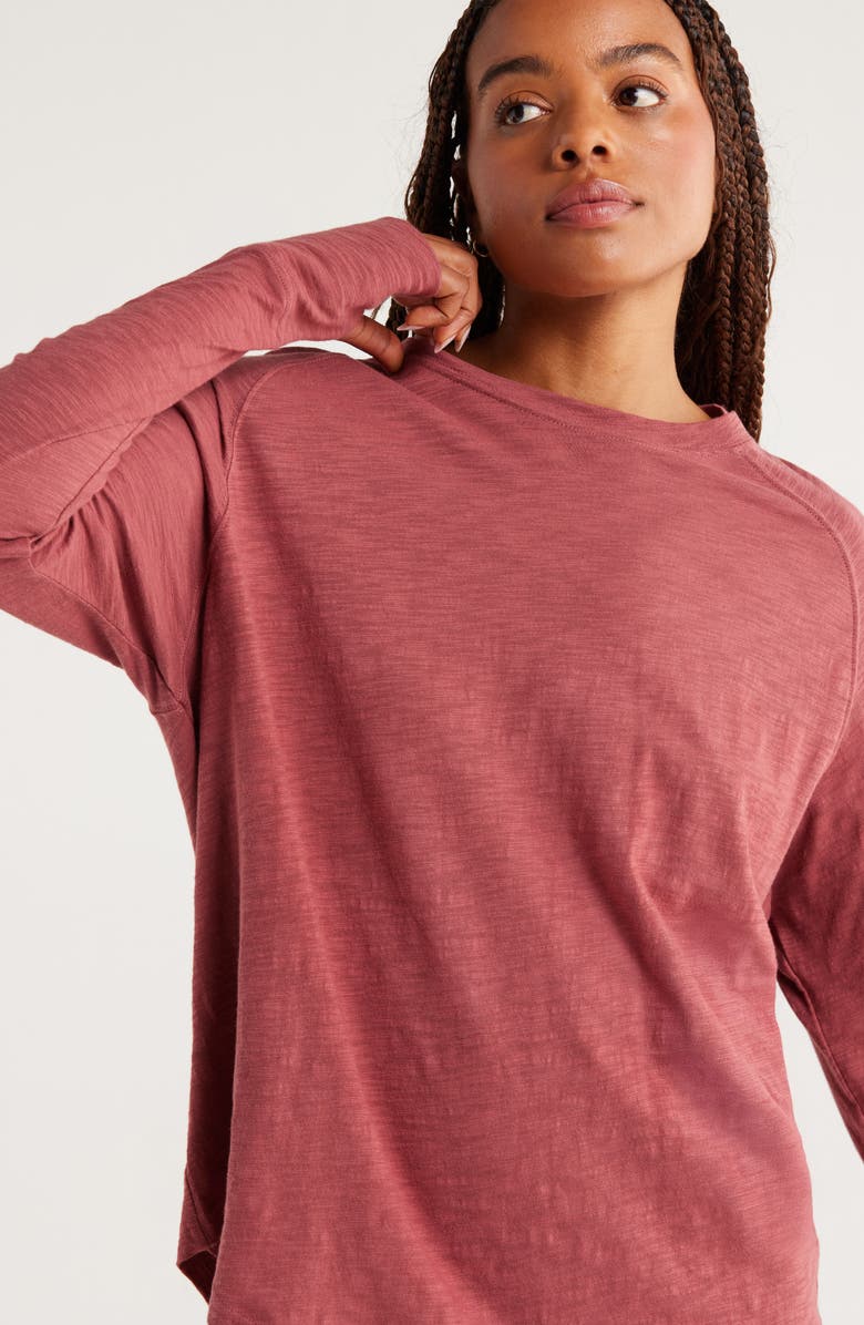Zella Relaxed Washed 2.0 Long Sleeve Slub Tee, Alternate, color, Red Jelly