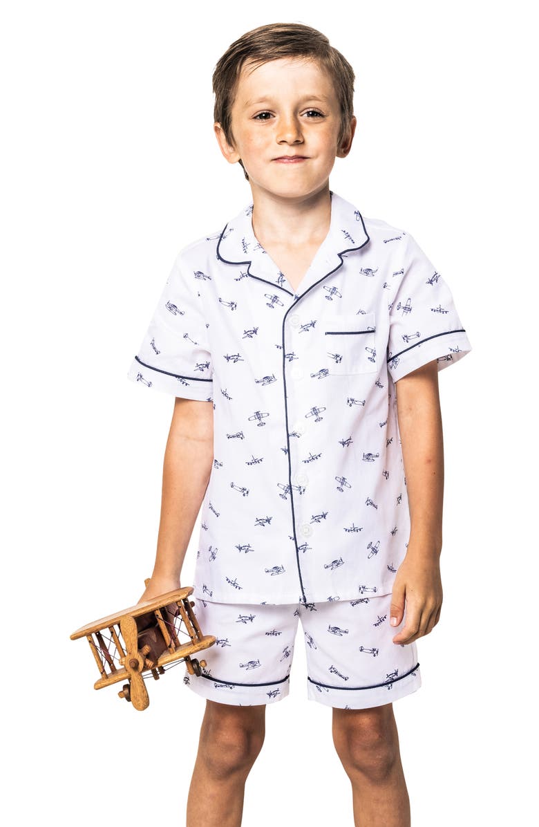 Petite Plume Kids' Par Avion Two-Piece Short Pajamas, Alternate, color, 