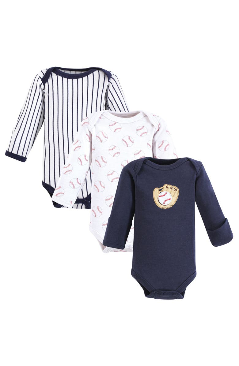 Luvable Friends Preemie Long Sleeve Bodysuits 3pk Baseball, Main, color, Baseball