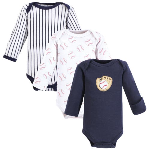 Luvable Friends Babies' Preemie Long Sleeve Bodysuits 3pk Baseball In Multi