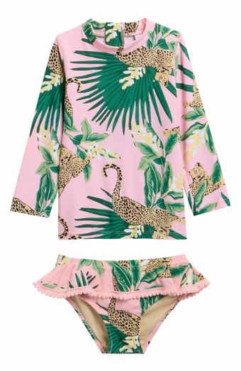 Shade Critters Kids' Tropical Leopard Long Sleeve Two-Piece UPF 50+ Rashguard Swimsuit