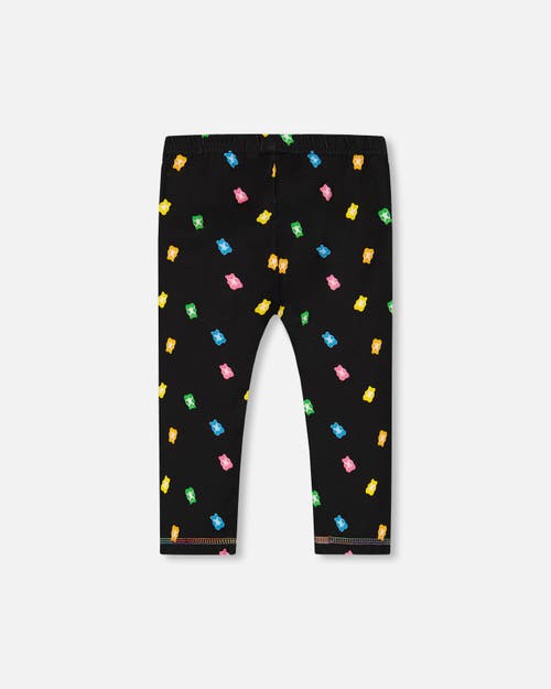 DEUX PAR DEUX DEUX PAR DEUX LITTLE GIRL'S PRINTED CAPRI LEGGING BLACK AND MULTICOLORED GUMMIES