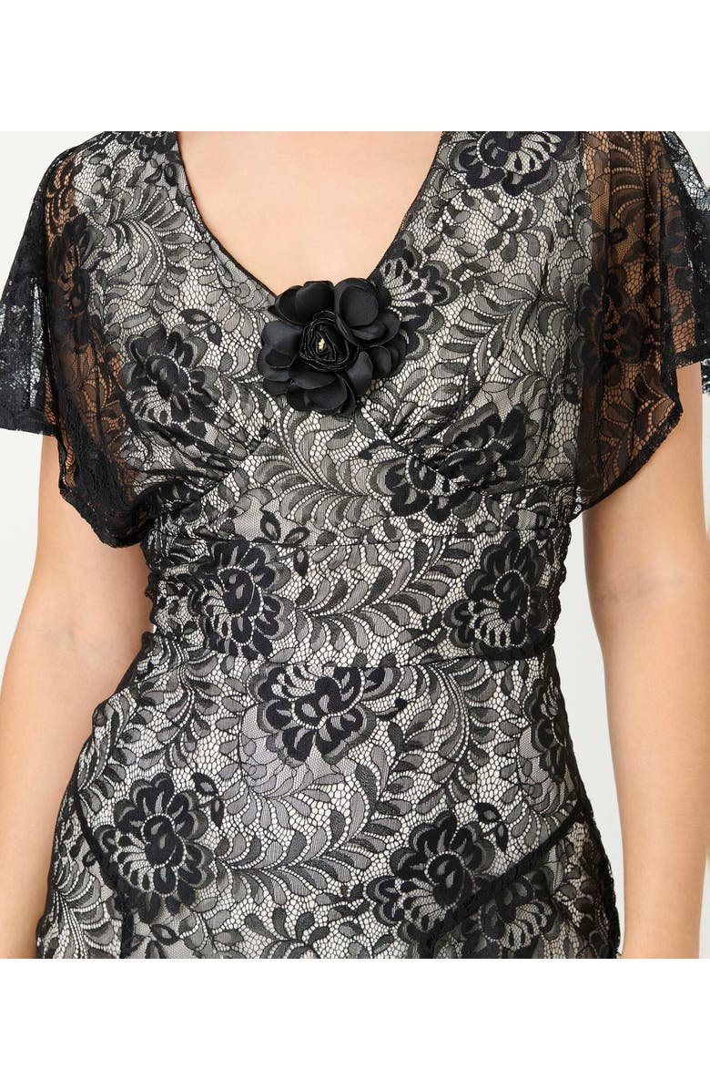 Unique Vintage 1930s Flutter Sleeve Gown, Alternate, color, Black/Nude