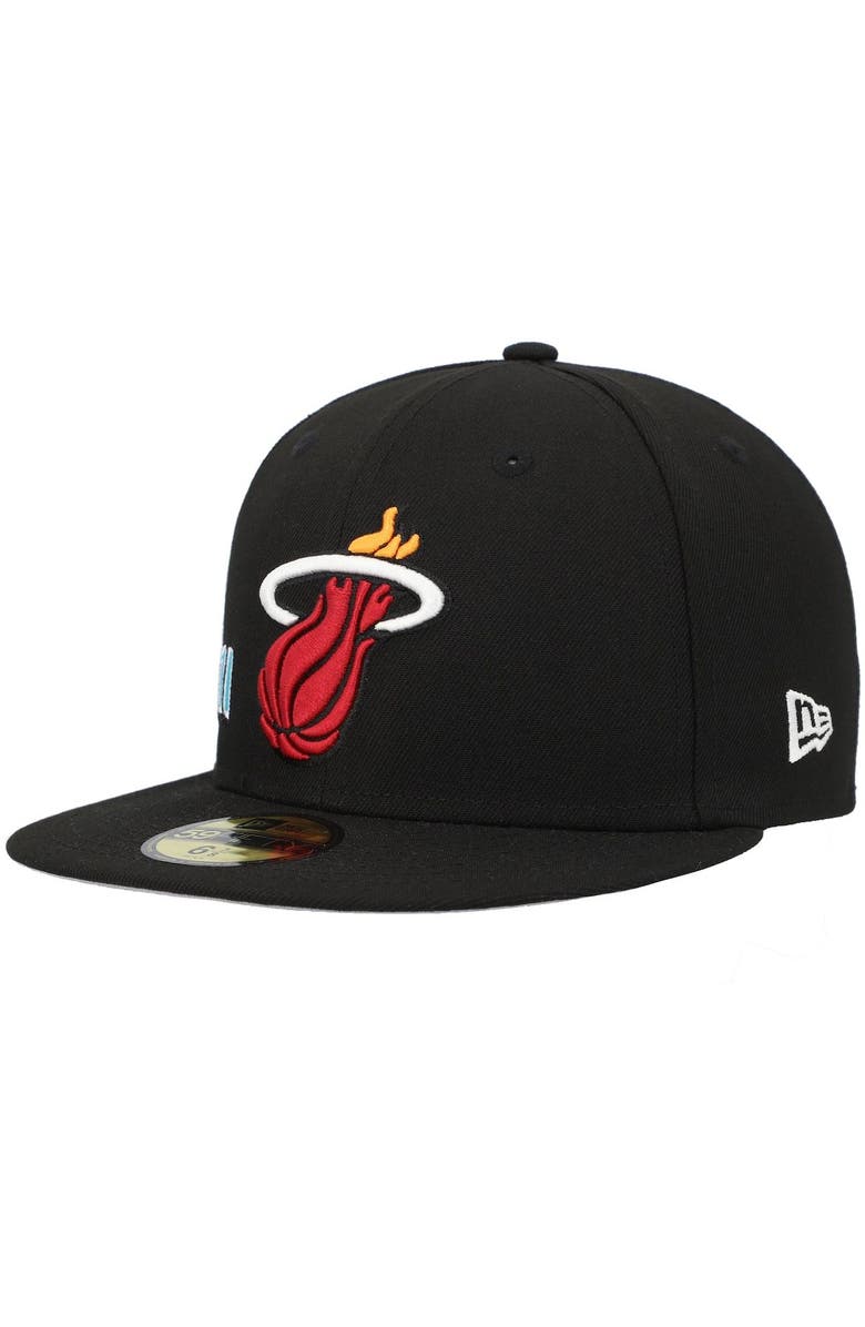 New Era Men's New Era Black Miami Heat Stateview 59FIFTY Fitted Hat, Alternate, color, 
