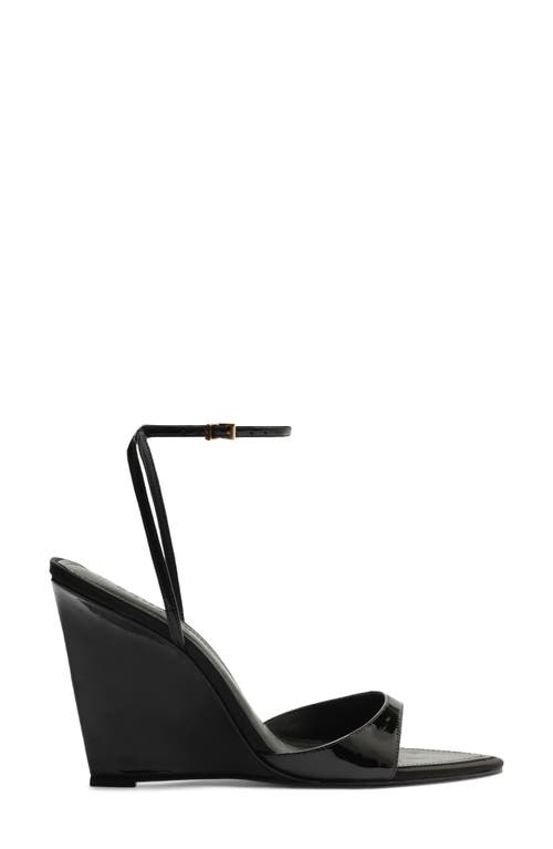 Schutz Elodie Ankle Strap Pointed Toe Wedge Sandal In Black