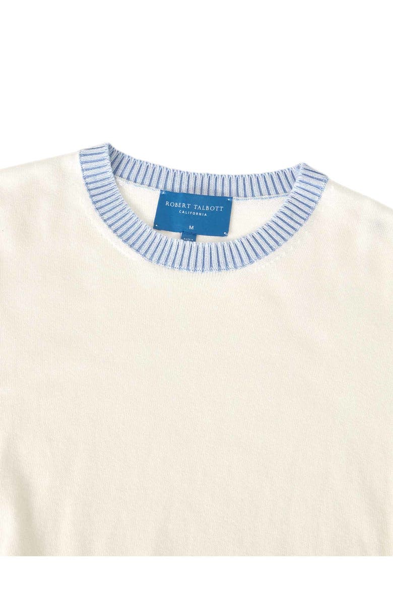 Gibson Cotton Cashmere Short Sleeve Crewneck Sweater, Alternate, color, White/Blue