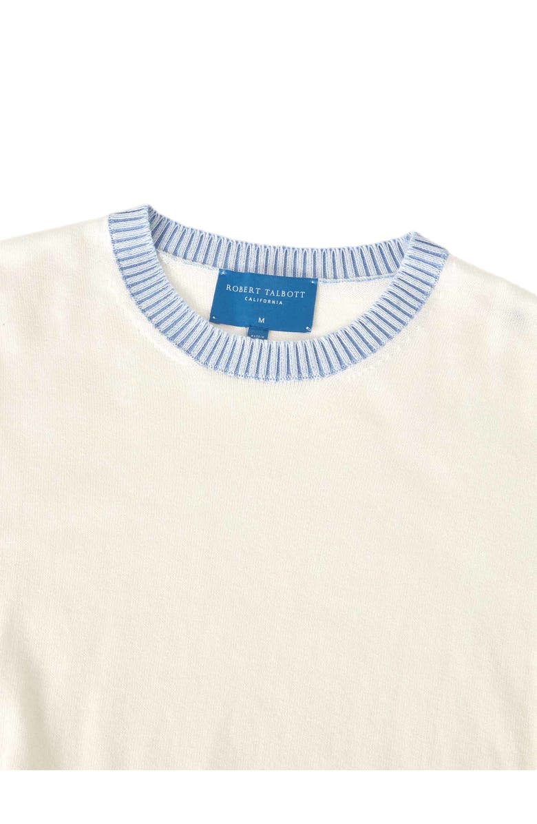 Robert Talbott Gibson Cotton Cashmere Short Sleeve Crewneck Sweater, Alternate, color, White/Blue