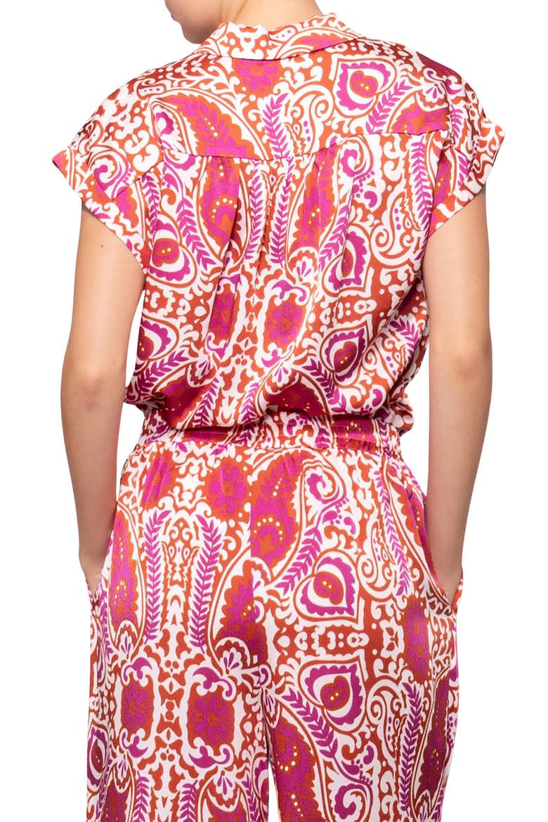 Satin Button-Up Shirt, Alternate, color, IVORY RED PAISLEY