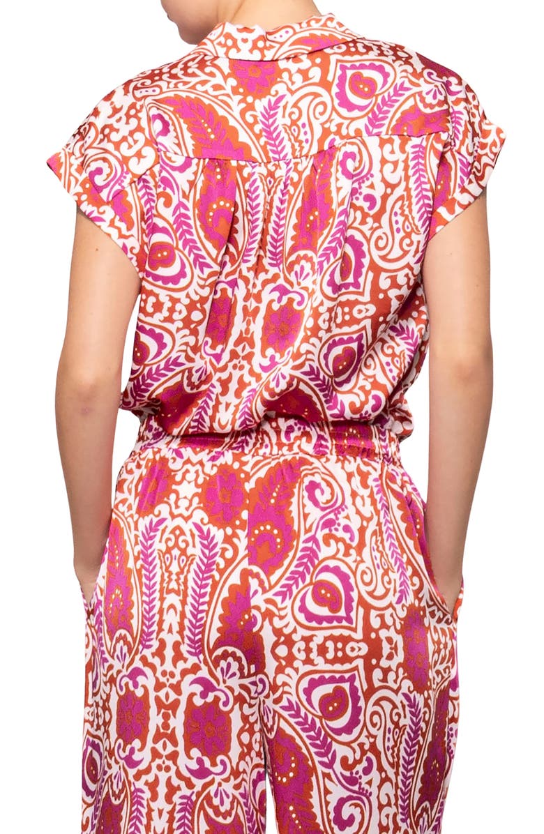 MELLODAY Satin Button-Up Shirt, Alternate, color, Ivory Red Paisley