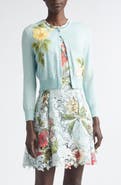 Oscar de la Renta Chiné Embroidered Dominican Floral Wool Cardigan