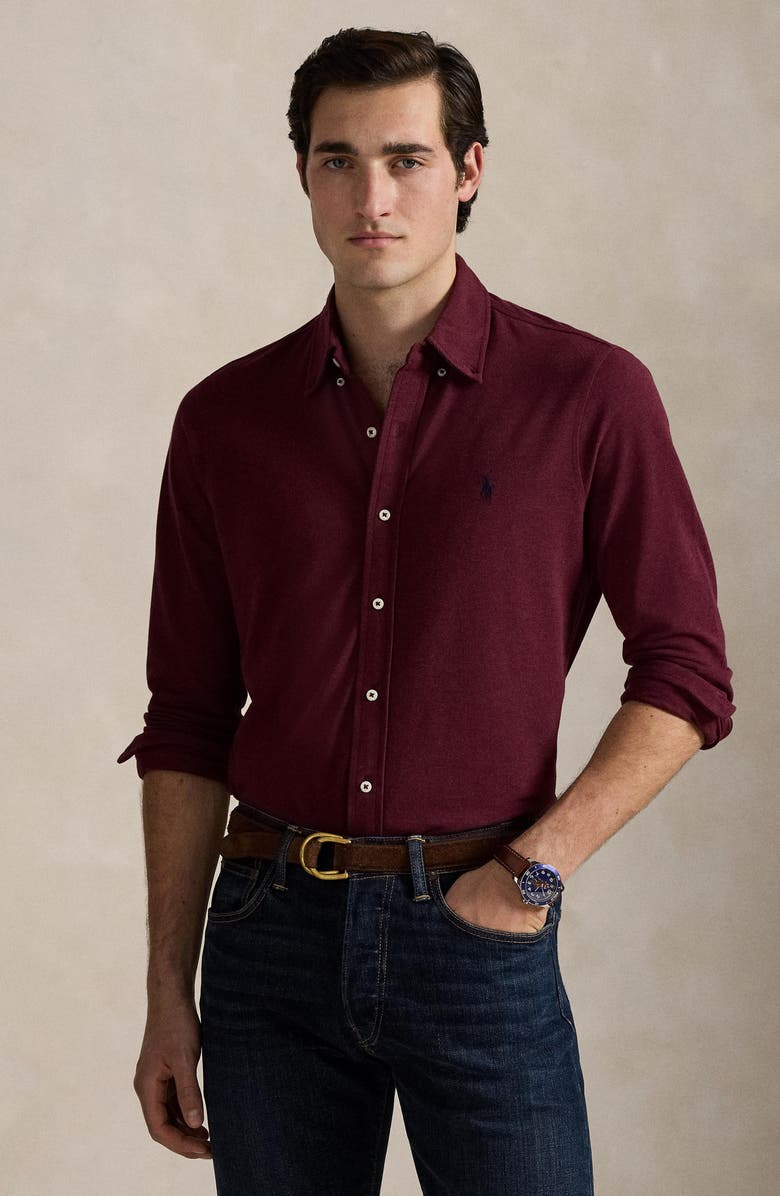 Polo Ralph Lauren Featherweight Stretch Cotton Piqué Button-Down Shirt, Alternate, color, Spring Wine Heather