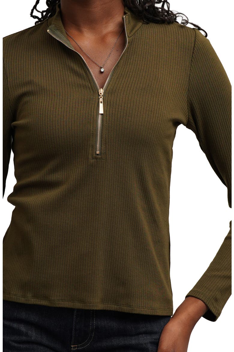 Quarter Zip Ribbed Top, Alternate, color, DARK OLIVE