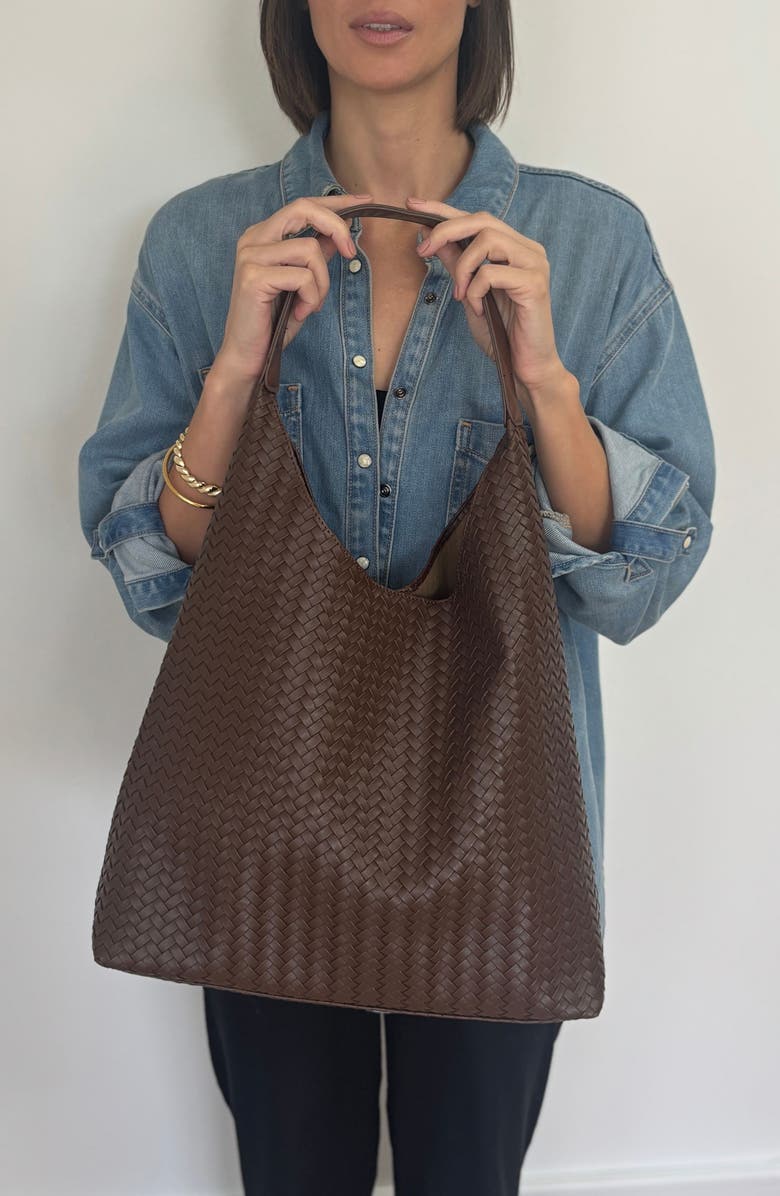 Adornia Texture Woven Shoulder Bag, Alternate, color, Brown