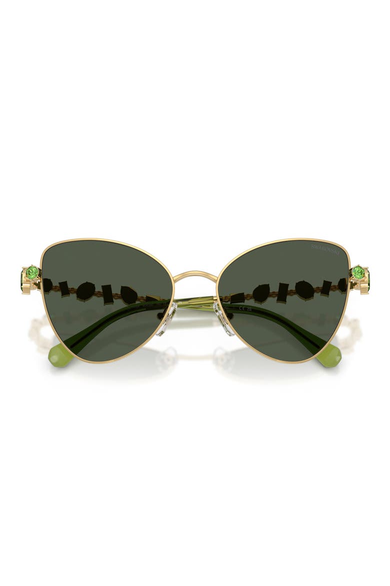56mm Butterfly Sunglasses, Alternate, color, GOLD / LIGHT GREEN