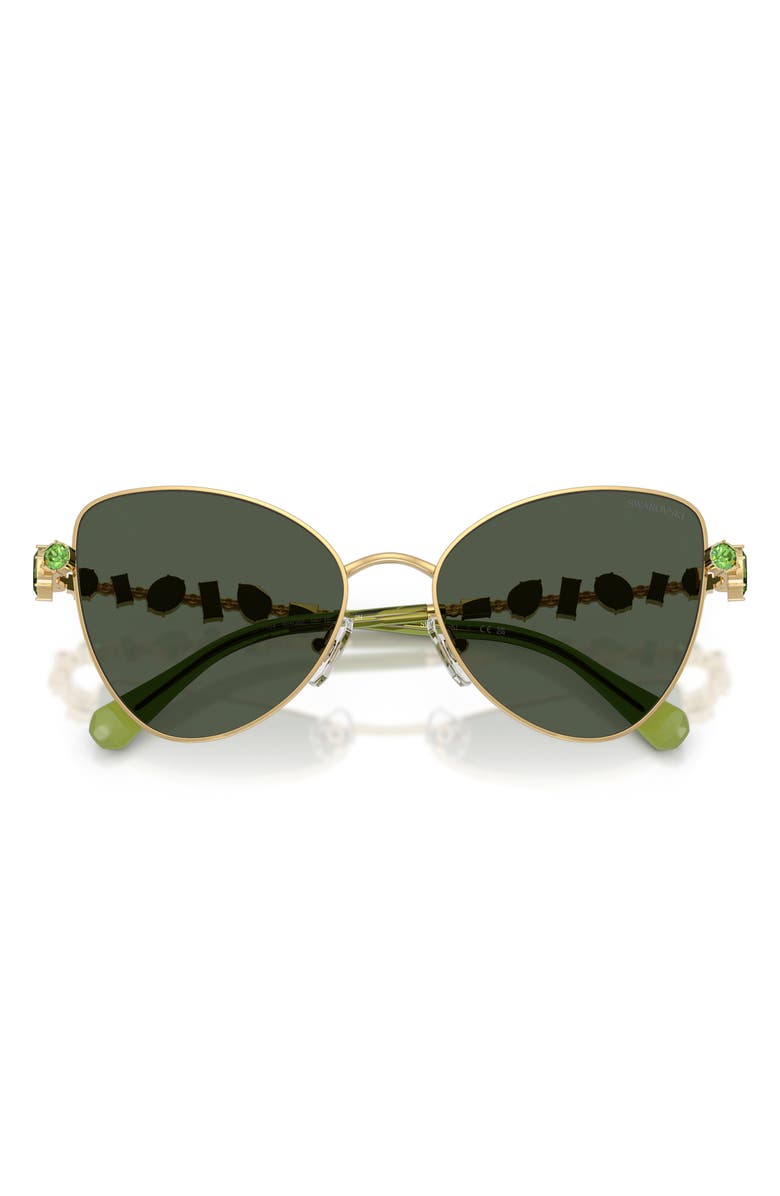 Swarovski 56mm Butterfly Sunglasses, Alternate, color, Gold / Light Green