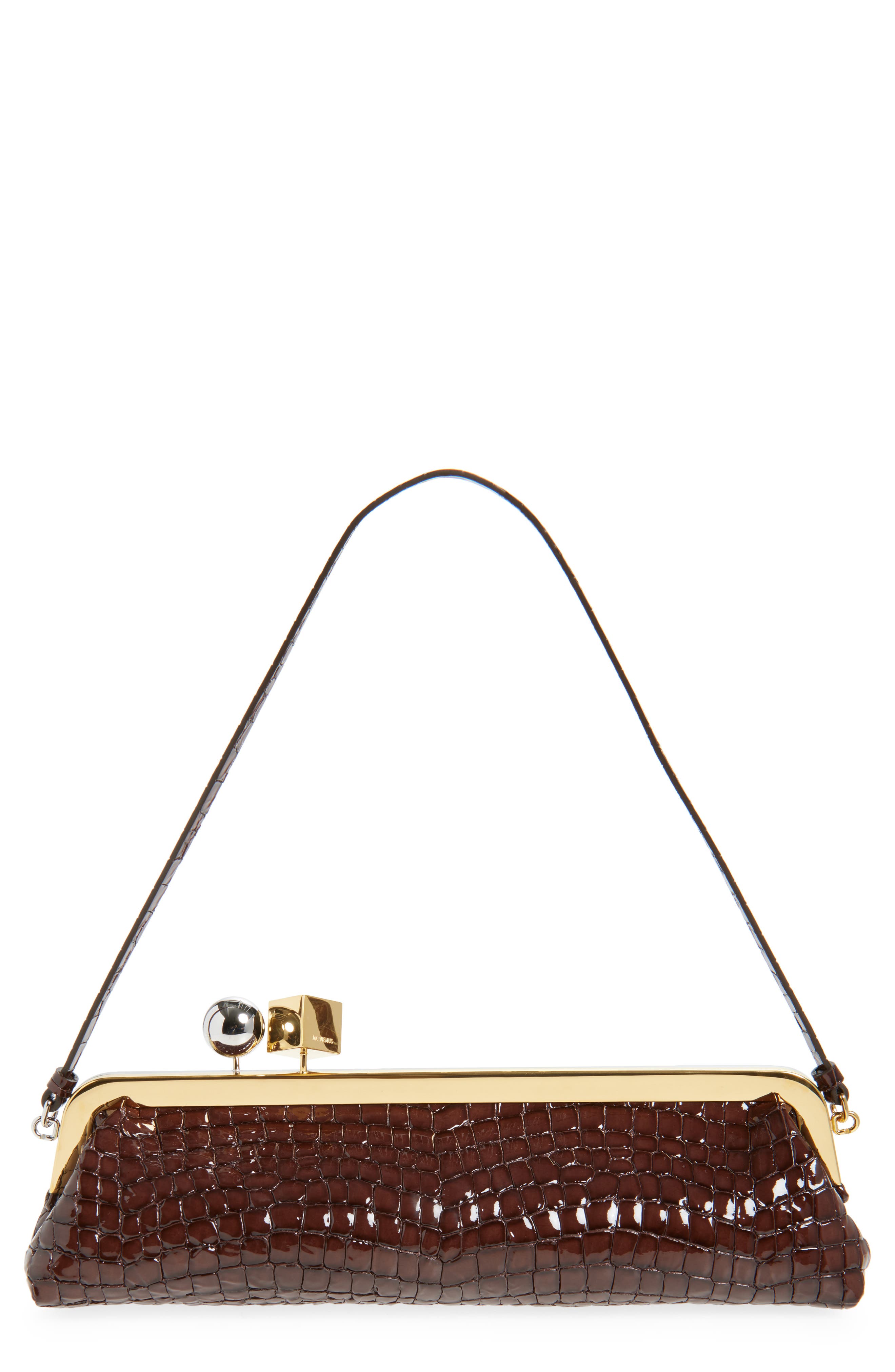 Jacquemus La Pochette Salon Croc Embossed Leather East/West Clutch, Main, color, 