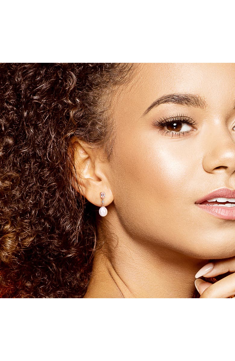 DELMAR 14K Rose Gold 8–8.5mm Cultured Freshwater Pearl, Morganite & Diamond Drop Earrings - 0.04ct., Alternate, color,