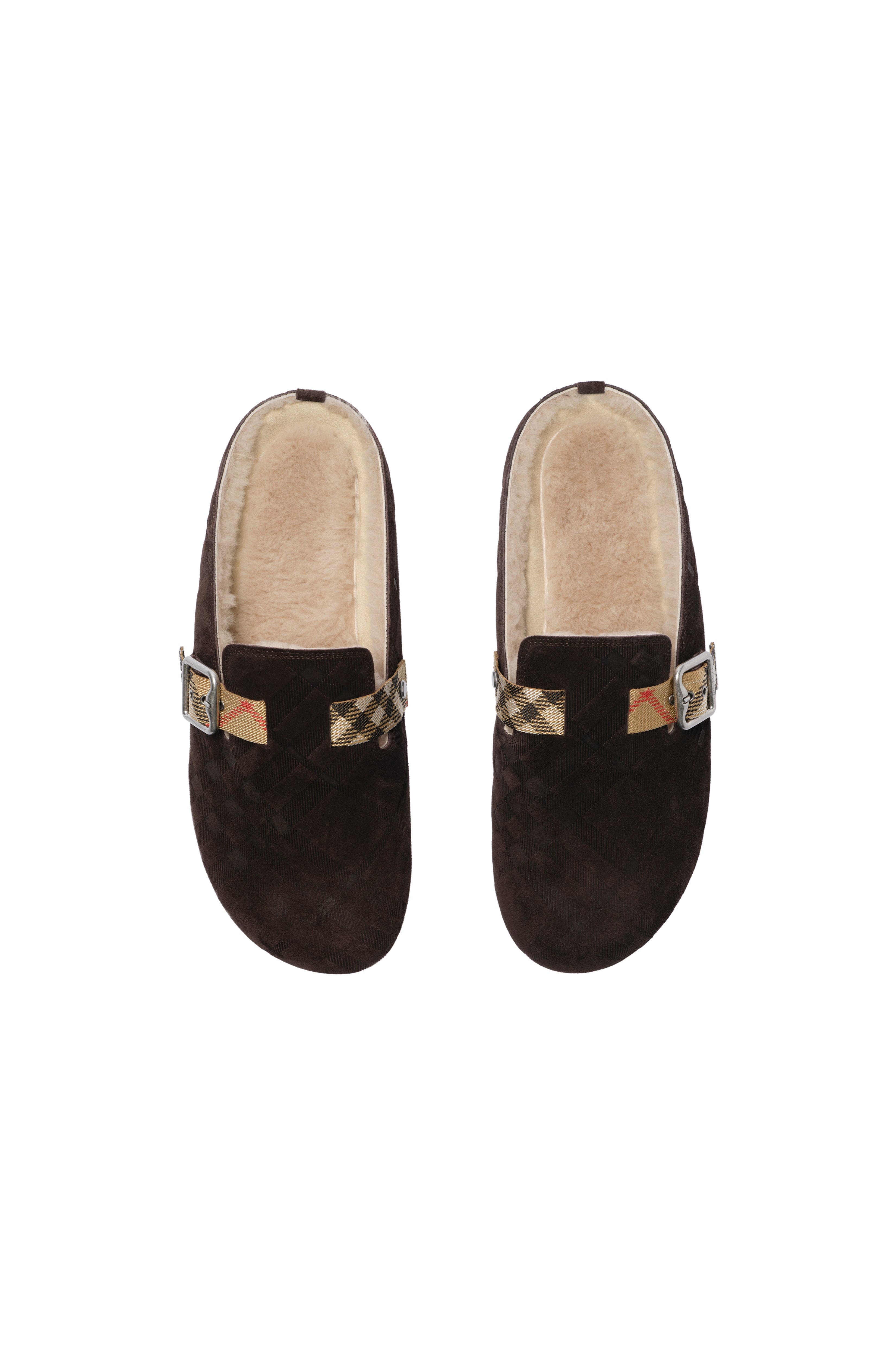 Burberry Check Shearling Urchin Clogs, Alternate, color, Moorhen Brown