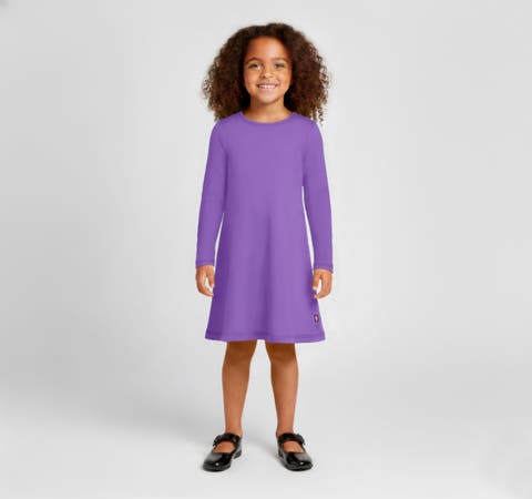Girl's Soft 100% Cotton Baby Rib Long Sleeve Dress (Toddler/Kids)