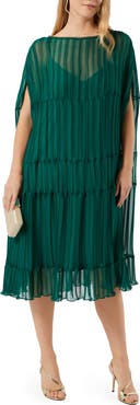 Marina Rinaldi Plissé Sleeveless Tiered Dress