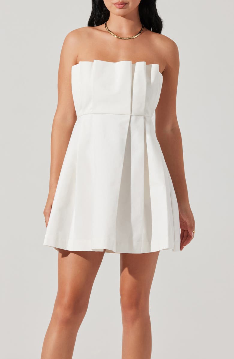 ASTR the Label Clemira Pleated Strapless Cotton Dress, Alternate, color, White