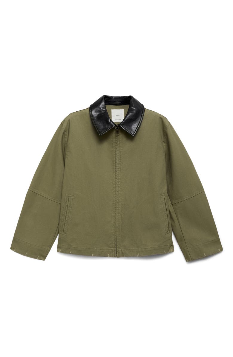 MANGO Cotton Jacket with Faux Leather Collar, Alternate, color, 