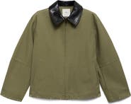 MANGO Cotton Jacket with Faux Leather Collar