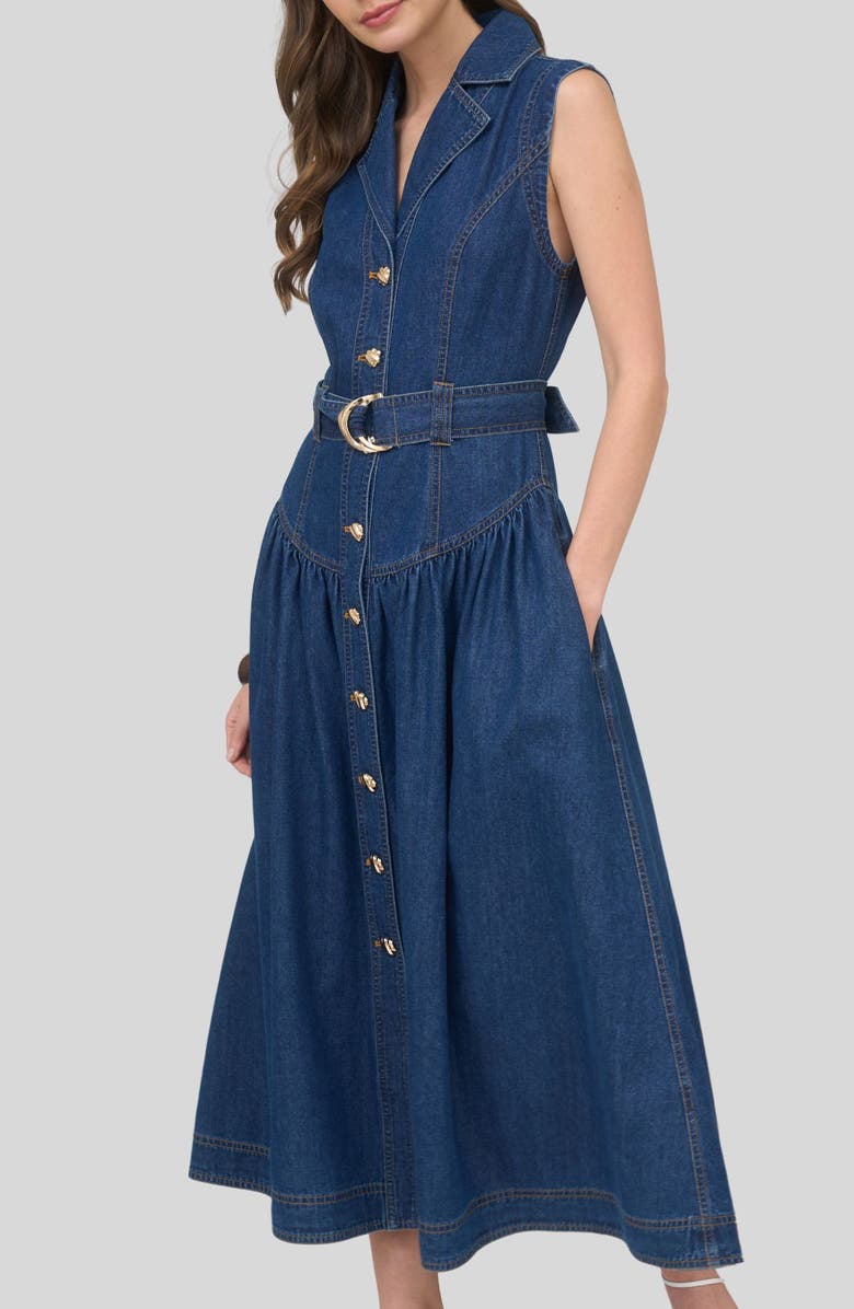 ZOE AND CLAIRE Belted Sleeveless Denim Maxi Dress, Alternate, color, Denim