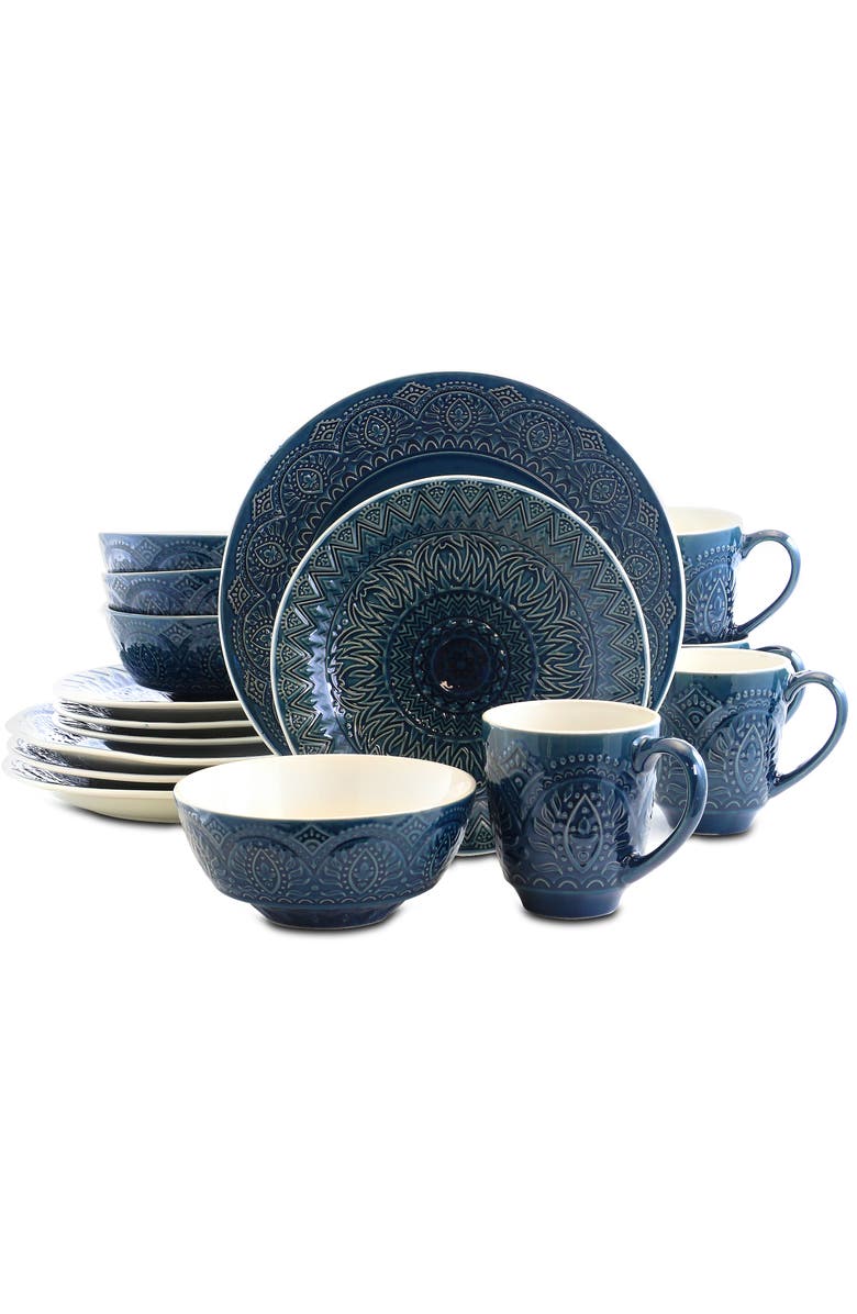 Elama Petra 16 Piece Stoneware Dinnerware Set, Alternate, color, Blue