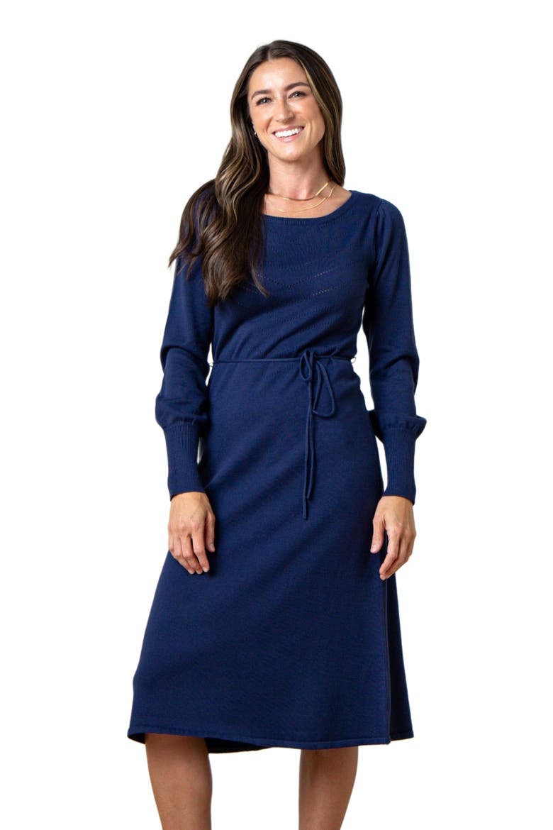 Women's Organic Pointelle Sweater Dress, Alternate, color, Navy Pointelle