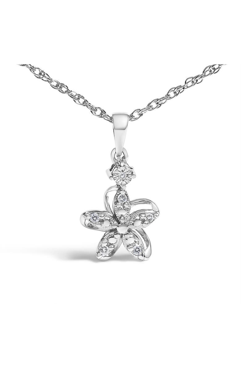 Haus of Brilliance Silver Diamond Accent Flower Pendant Necklace, Alternate, color, White