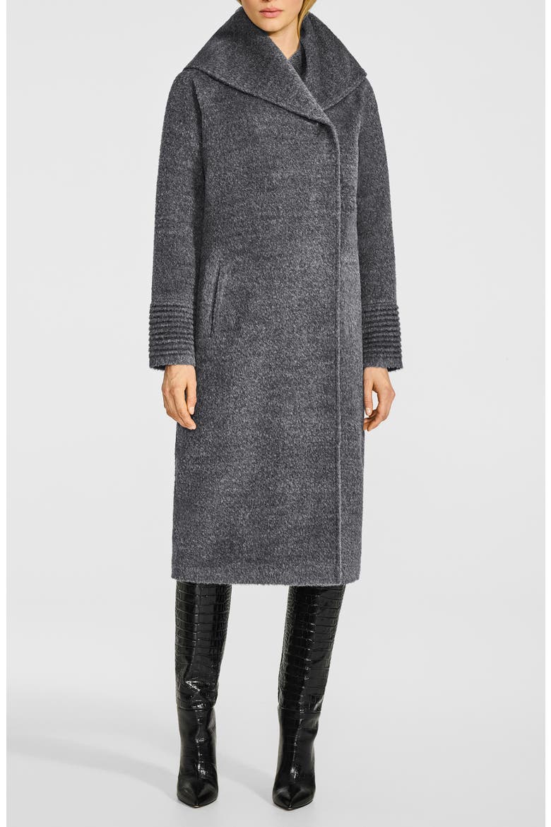 Wool & Suri Alpaca Blend Hooded Bouclé Coat, Main, color, GREY MELANGE