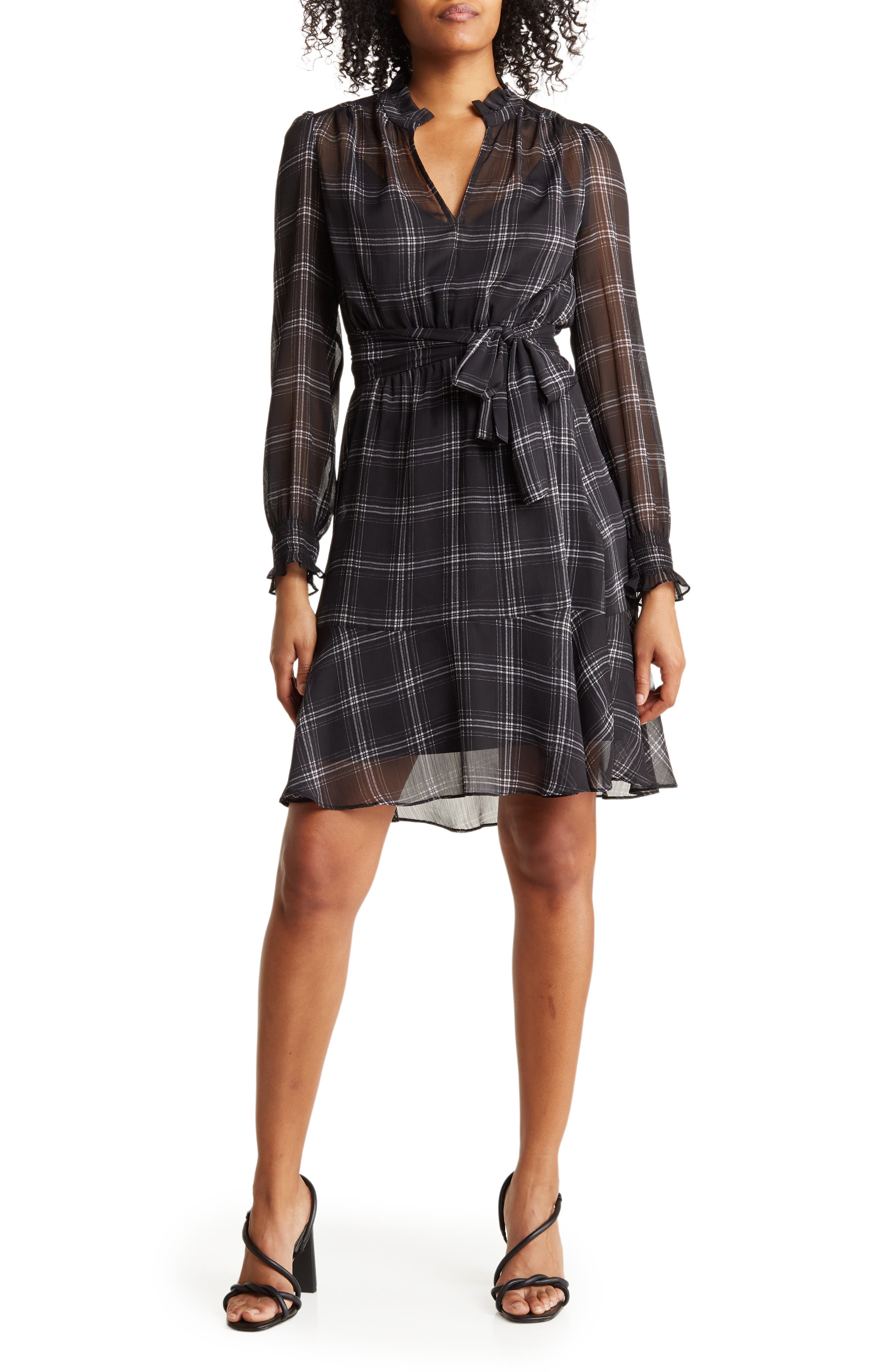 Tommy Hilfiger Fine Plaid Notched Neck Shirtdress