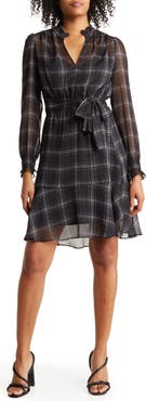 Tommy Hilfiger Fine Plaid Notched Neck Shirtdress