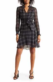 Tommy Hilfiger Fine Plaid Notched Neck Shirtdress