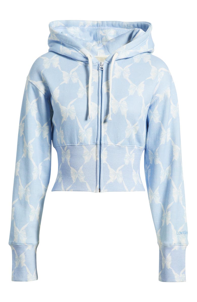 LoveShackFancy Arienne Ribbon Print Hoodie, Alternate, color, Chilled Blue