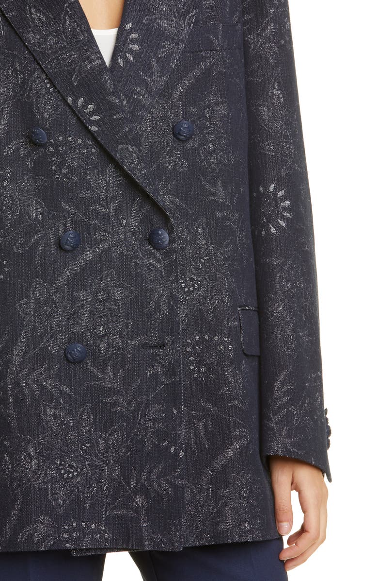 Etro Floral Double Breasted Cotton Blend Jacket, Alternate, color, 