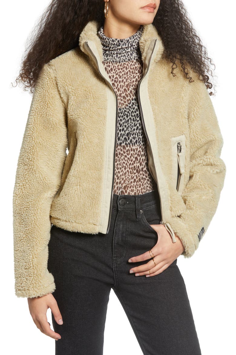 Contrast Panel Fleece Jacket, Main, color, STONE