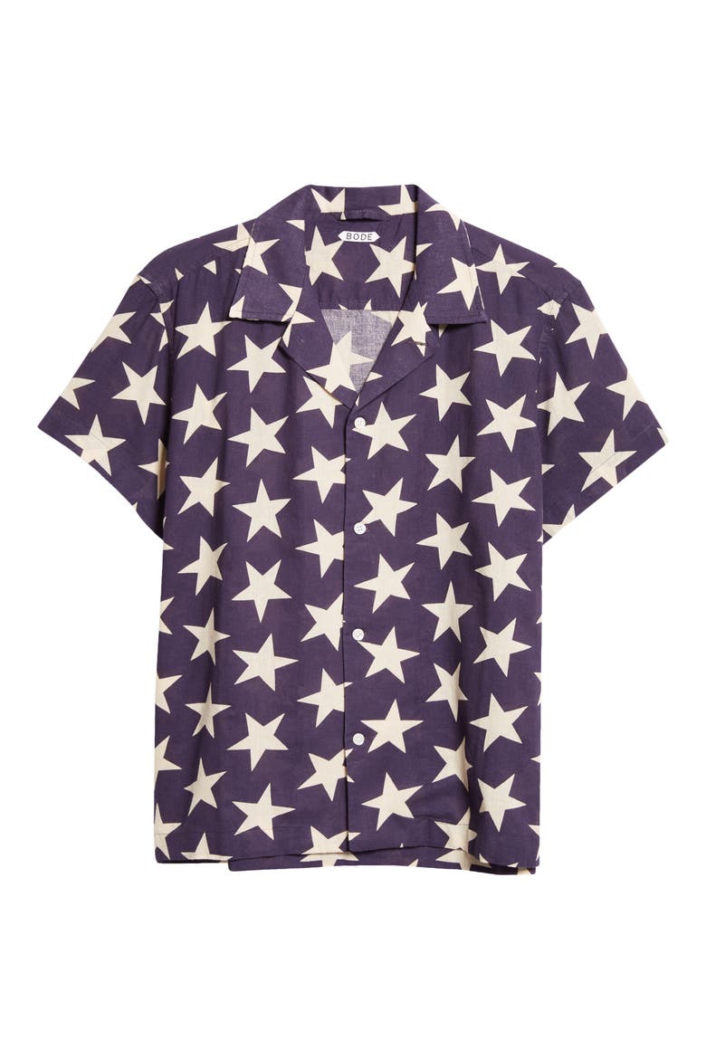 Starry Short Sleeve Button-Up Shirt, Alternate, color, NAVY