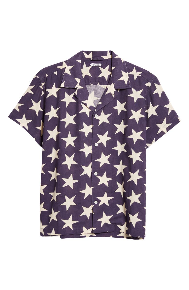Bode Starry Short Sleeve Button-Up Shirt, Alternate, color, Navy